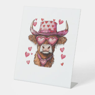 Signe De Table Mignon Vache Highland Retro Chapeau de Cowboy Cœur