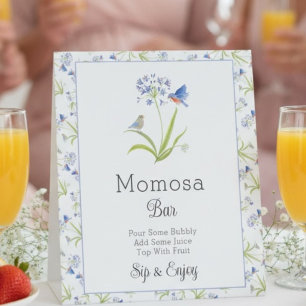 Signe De Table Mimosa Bar Baby Shower Lily avec Oiseau Bleu