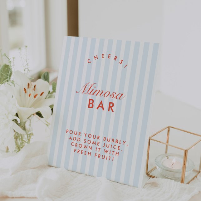 Signe De Table Mimosa Bar Retro Rouge et Bachelorte Bleue (Mimosa Bar Retro Red & Blue Bachelorette Pedestal Sign)