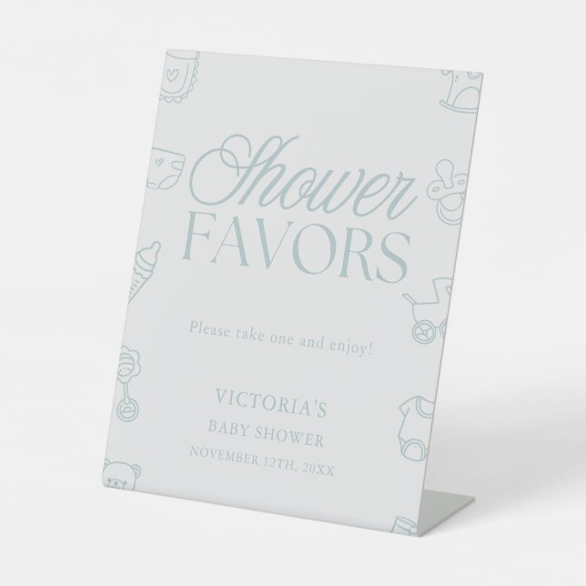 Signe De Table Minimal Blue Boy Baby Shower Favors (Recto)