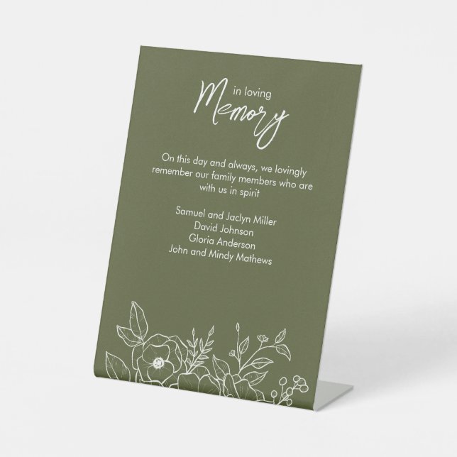 Signe De Table Minimal Floral Botanique Mousse Vert In Memoriam (Recto)