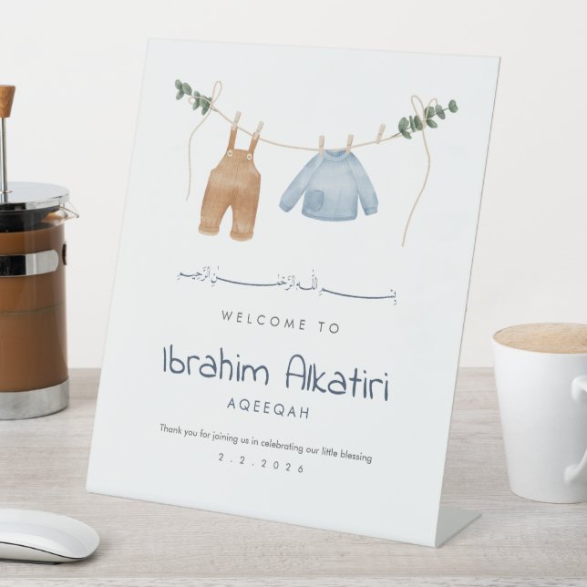 Signe De Table Minimalist Aqiqah Welcome Sign Baby Boy Blue Earth (In SItu)