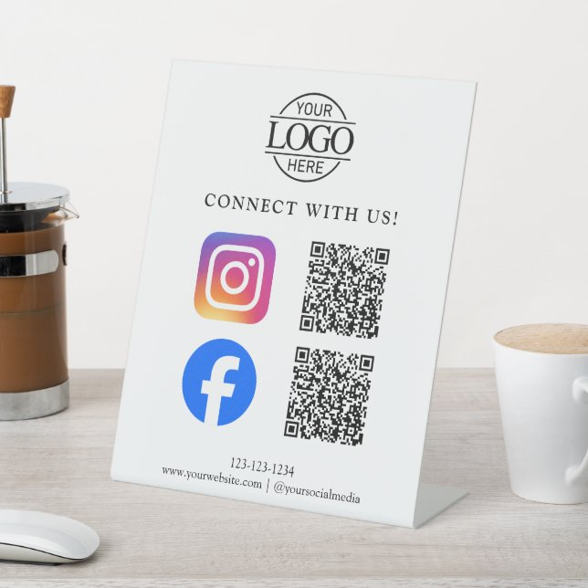 Signe De Table Minimalist Business Logo QR Code Connect With Us (In SItu)
