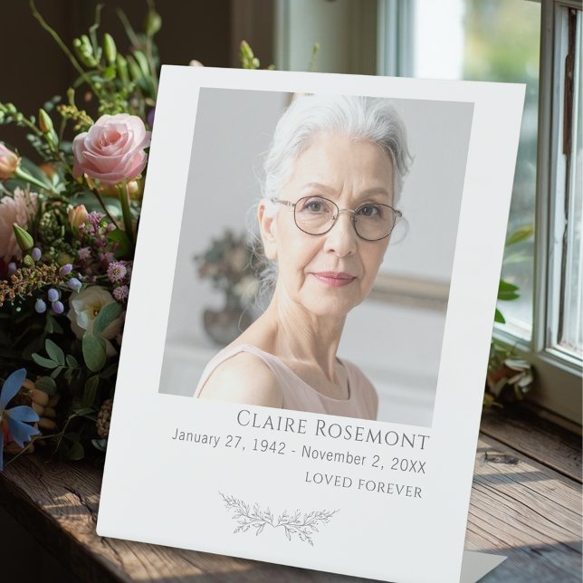 Signe De Table Minimalist Floral Photo Funeral Pedestal Sign (Minimalist Floral Photo Funeral Pedestal Sign
)