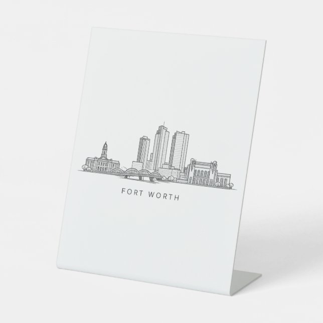 Signe De Table Minimalist Fort Worth Skyline Line Art (Recto)