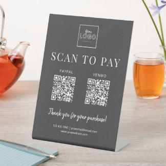 Signe De Table Minimalist Scan to Pay Logo QR Code Payment Gray