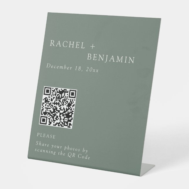 Signe De Table Minimalist Wedding Photo Share QR Code Sage Green (Recto)