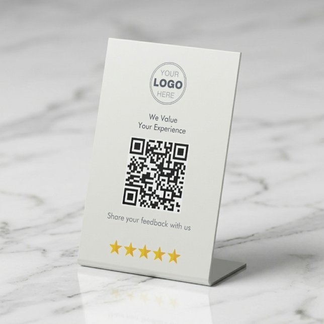 Signe De Table Minimalist White Modern QR Feedback Design (Minimalist QR Code Review Sign | Modern Business Feedback Display)