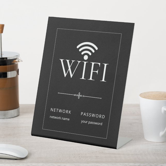 Signe De Table Minimalist Wifi Network Password Sign Black-Gray (In SItu)