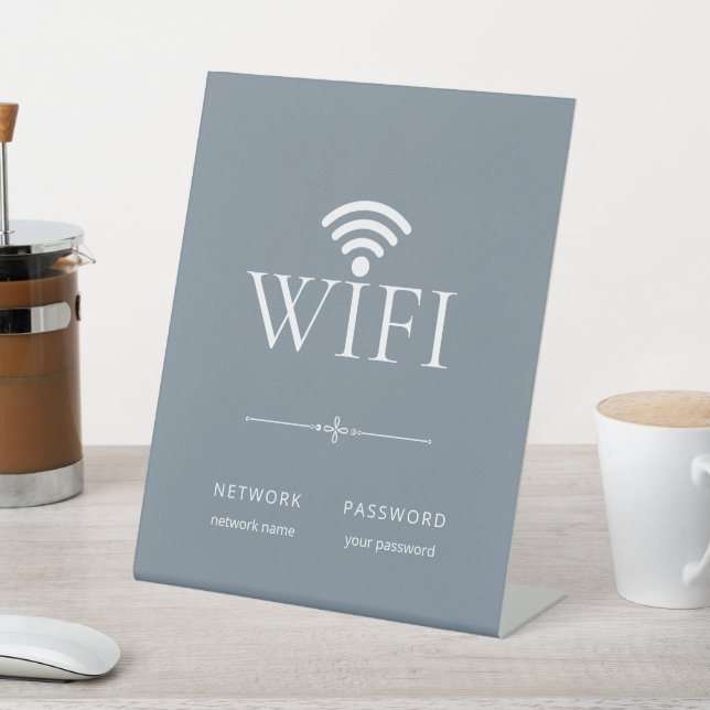 Signe De Table Minimalist Wifi Network Password Sign Muted Blue (In SItu)