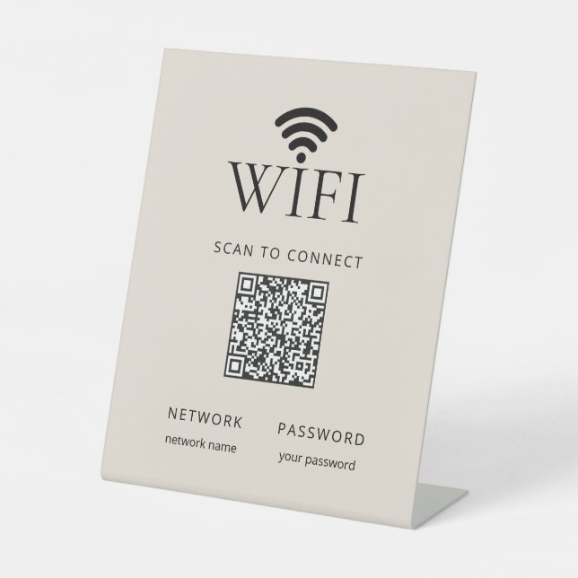 Signe De Table Minimalist WiFi Password Desk Sign QR Code Beige (Recto)