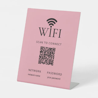Signe De Table Minimalist WiFi Password Desk Sign QR Code  Pink