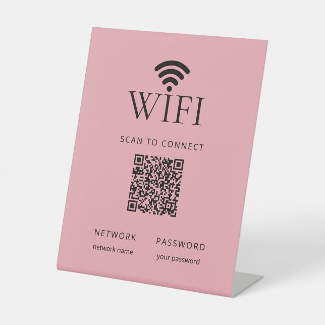 Signe De Table Minimalist WiFi Password Desk Sign QR Code  Pink (Recto)