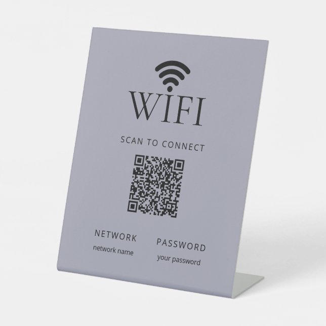 Signe De Table Minimalist WiFi Password Sign QR Code Muted Blue (Recto)