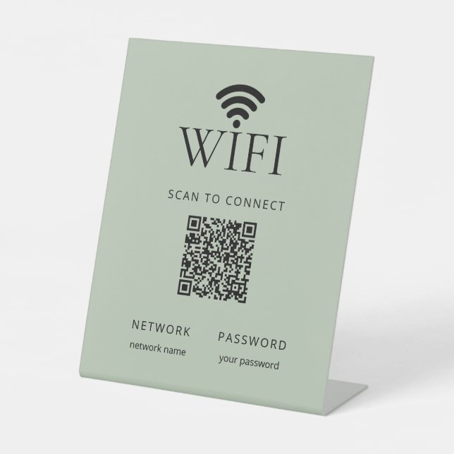 Signe De Table Minimalist WiFi Password Sign QR Code Sage Green (Recto)