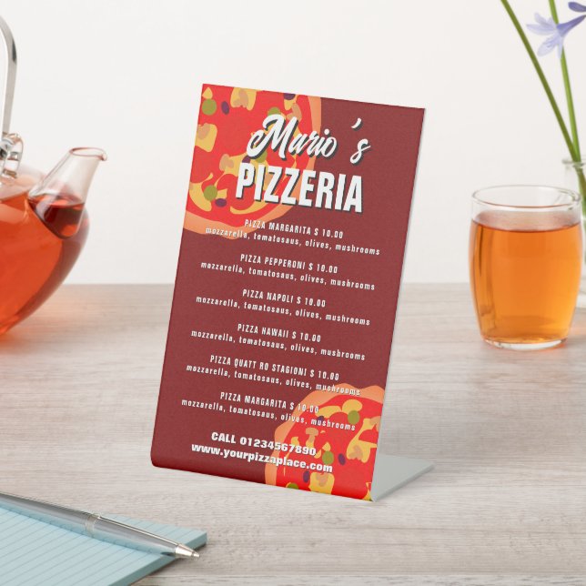 Signe De Table Modèle de menu de pizza de restaurant de pizzeria (In SItu)