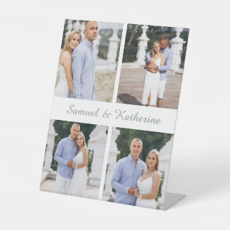 Signe De Table Modern 4 Photo Collage & Script Name Couple