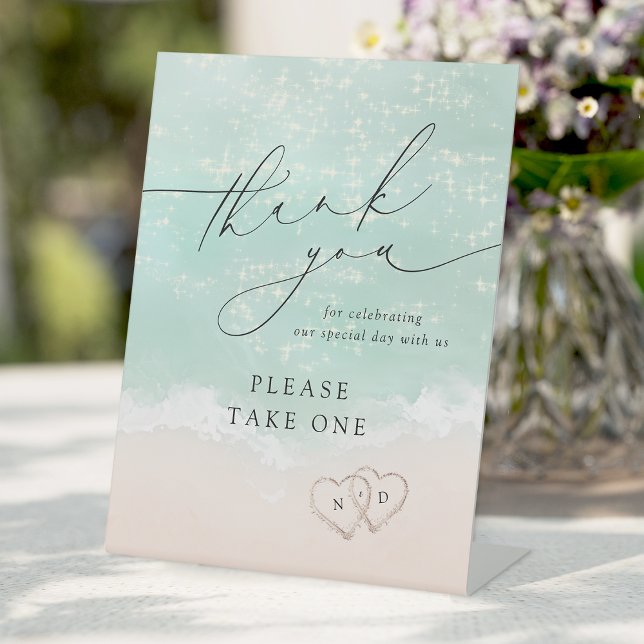 Signe De Table Modern Beach faveurs de mariage s'il vous plaît pr (Modern Beach wedding favors please take one Pedestal Sign)