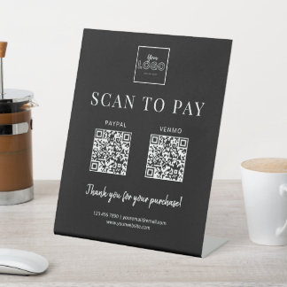 Signe De Table Modern Black Scan to Pay Logo QR Code Payment