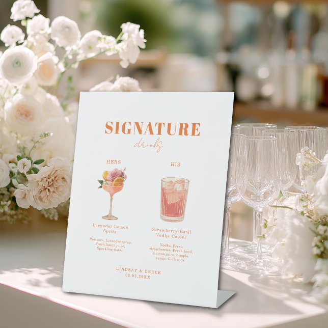 Signe De Table Modern Bold Font His & Hers Drinks Wedding (Modern Bold Font His & Hers Drinks Wedding Pedestal Sign)