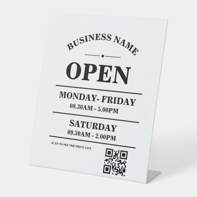 Signe De Table Modern Business opening hours logo and qr code (Recto)