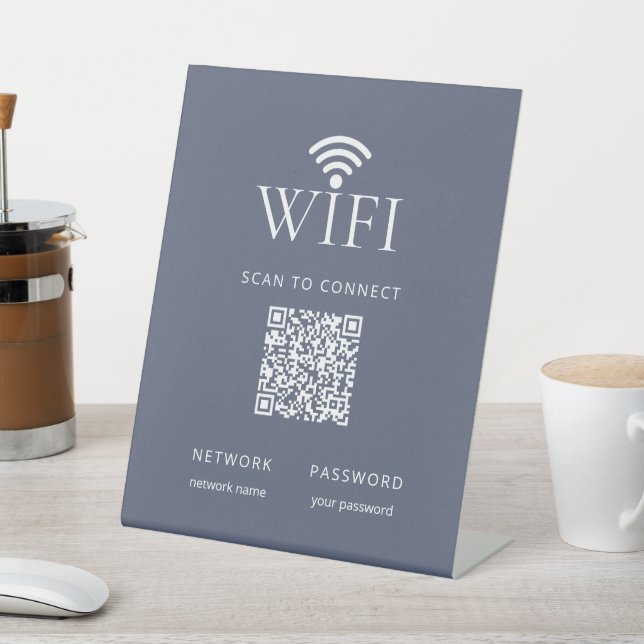 Signe De Table Modern Dusty Blue WiFi Network Password QR Code (In SItu)