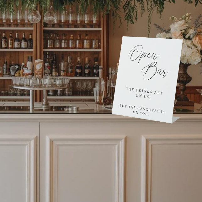 Signe De Table Modern Elegant Calligraphy Open Bar Wedding Sign  (Open Bar Sign)