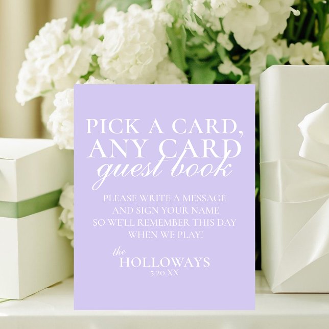 Signe De Table Modern Elegant Lavender Playing Card Guest Book (Modern Elegant Lavender Playing Card Guest Book Pedestal Sign)
