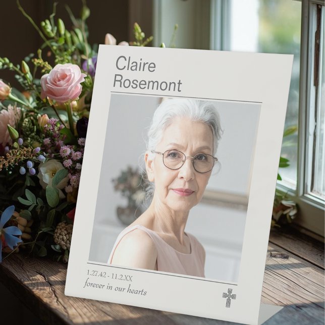 Signe De Table Modern Funeral Photo Cross Pedestal Sign (Modern Funeral Photo Cross Pedestal Sign
)