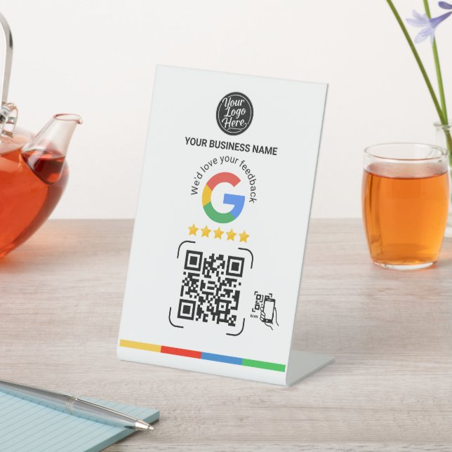 Signe De Table Modern Google Feedback QR Code White (In SItu)