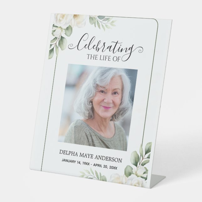 Signe De Table Modern Green and White Floral Pedestal Sign (Recto)