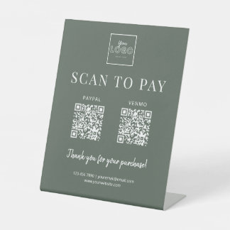 Signe De Table Modern Muted Green Scan to Pay Logo QRCode Payment