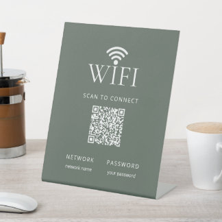 Signe De Table Modern Muted Green WiFi Network Password QR Code