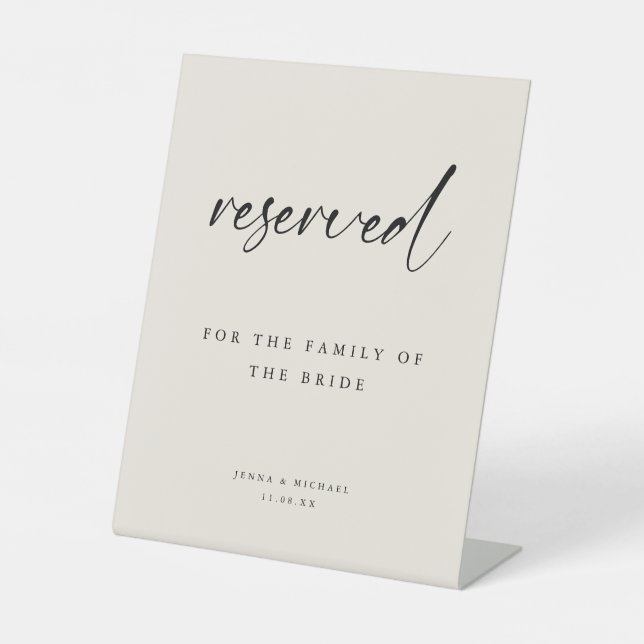 Signe De Table Modern "Reserved" Beige Script Wedding (Recto)