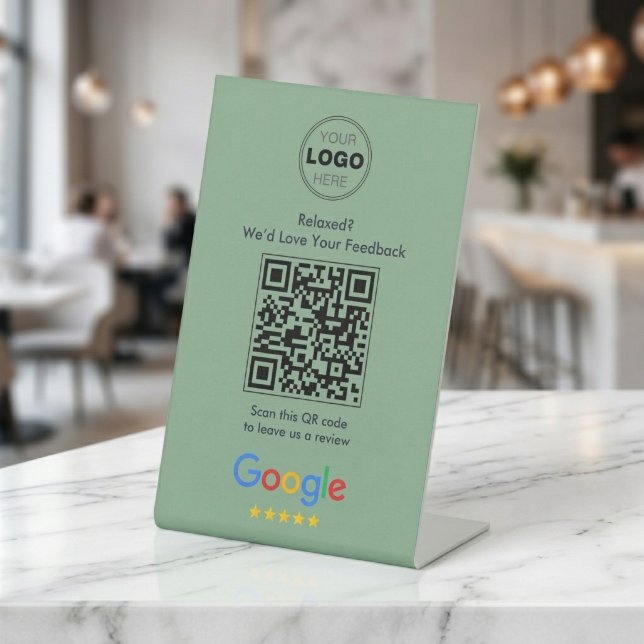 Signe De Table Modern Sage Green Minimalist QR Code Review (Minimalist Sage Green QR Code Sign for Google Reviews)