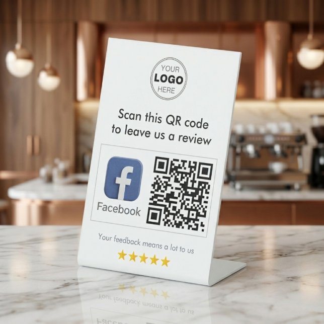 Signe De Table Modern White Minimalist Facebook QR Code Review (Minimalist Facebook QR Code Review Sign for Small Business Marketing)