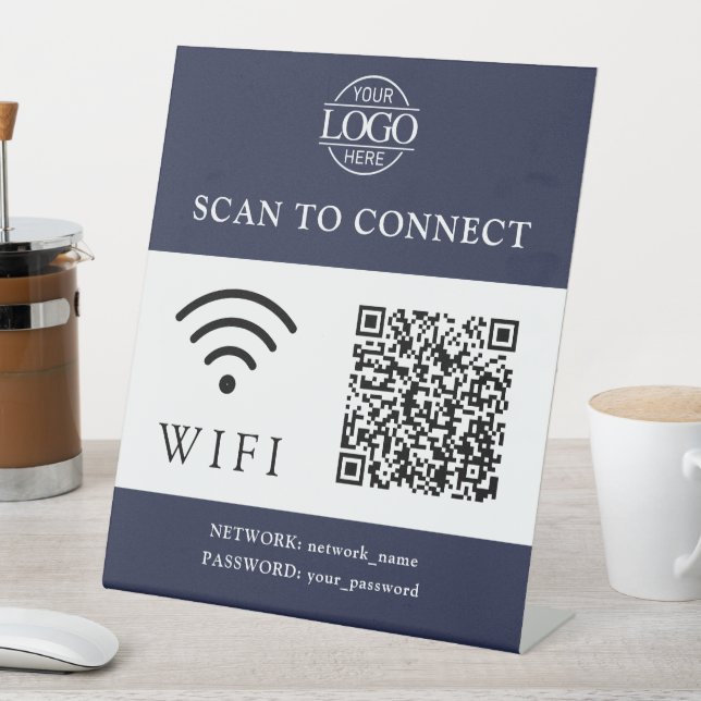 Signe De Table Modern Wifi Password & Network | QR Code Logo (In SItu)