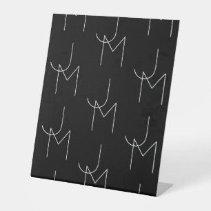Signe De Table Moderne 2 Initiales Motif Noir & Blanc
