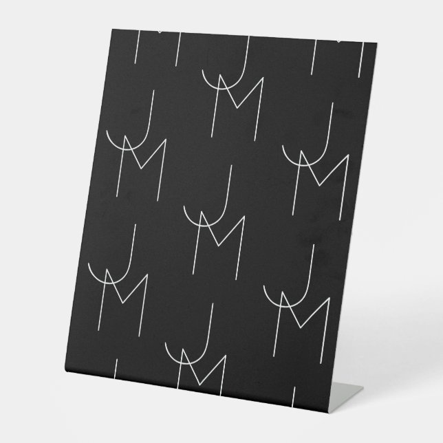Signe De Table Moderne 2 Initiales Motif | Noir & Blanc (Recto)