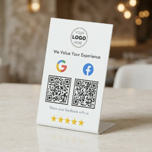 Signe De Table Moderne Avis Google Facebook QR Minimaliste Blanc