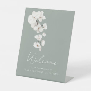 Signe De Table Moderne Bienvenue De Mariage Orchidée Blanche Vert