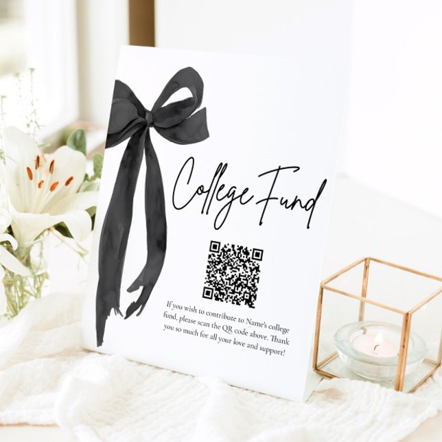 Signe De Table Moderne Black Bow QR Code College Fonds Graduation (Modern Black Bow QR Code College Fund Graduation Sign)