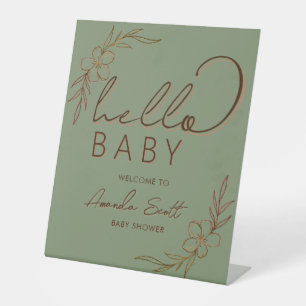 Signe De Table Moderne Bonjour Bébé Floral Fête de Naissance Vert