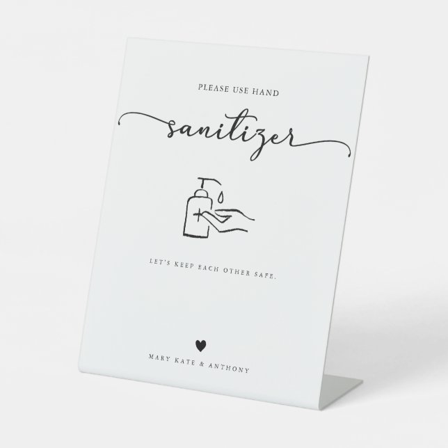 Signe De Table Moderne Calligraphie Script Mariage Sanitizer à ma (Recto)