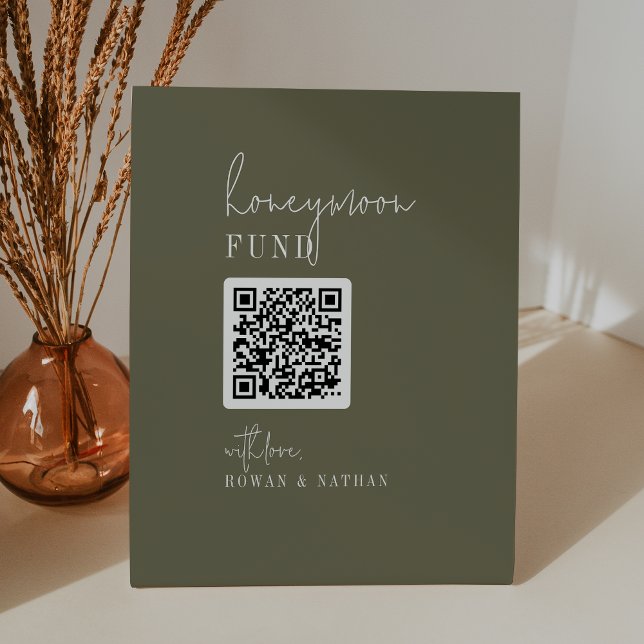 Signe De Table Moderne Chic Olive Green QR Code Fonds pour lune d (Créateur téléchargé)
