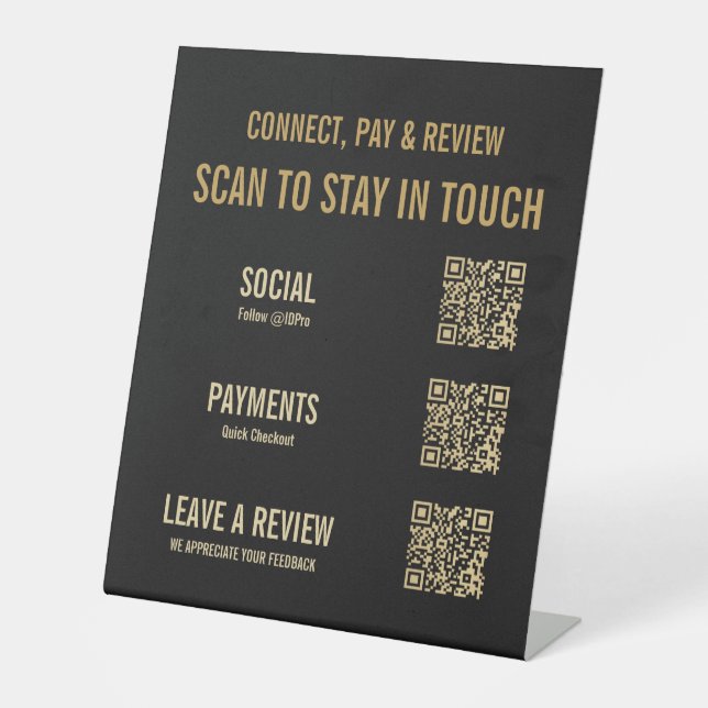 Signe De Table Moderne code QR Black Gold 3 | Avis sur les réseau (Recto)