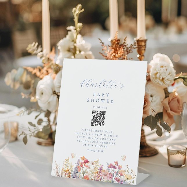Signe De Table Moderne, Fleur sauvage, Baby shower, Code QR (Créateur téléchargé)