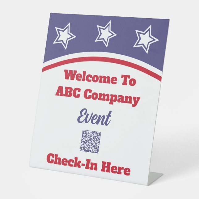 Signe De Table Moderne Rouge Blanc Bleu QR Code Entreprise (Recto)