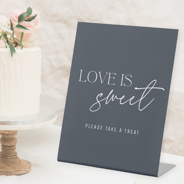 Signe De Table Moderne Table de Mariage Bleu Nuit Amour est Doux (Créateur téléchargé)