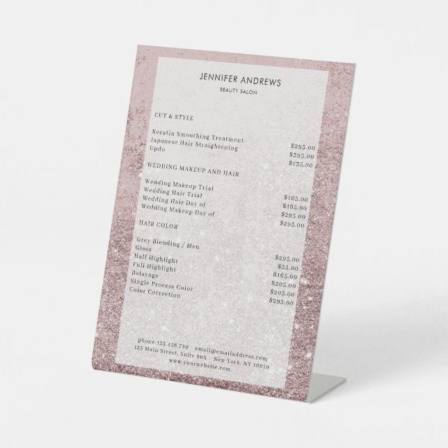 Signe De Table Moderner Rosa Glitzer Salon Prix Sockelschild (Recto)